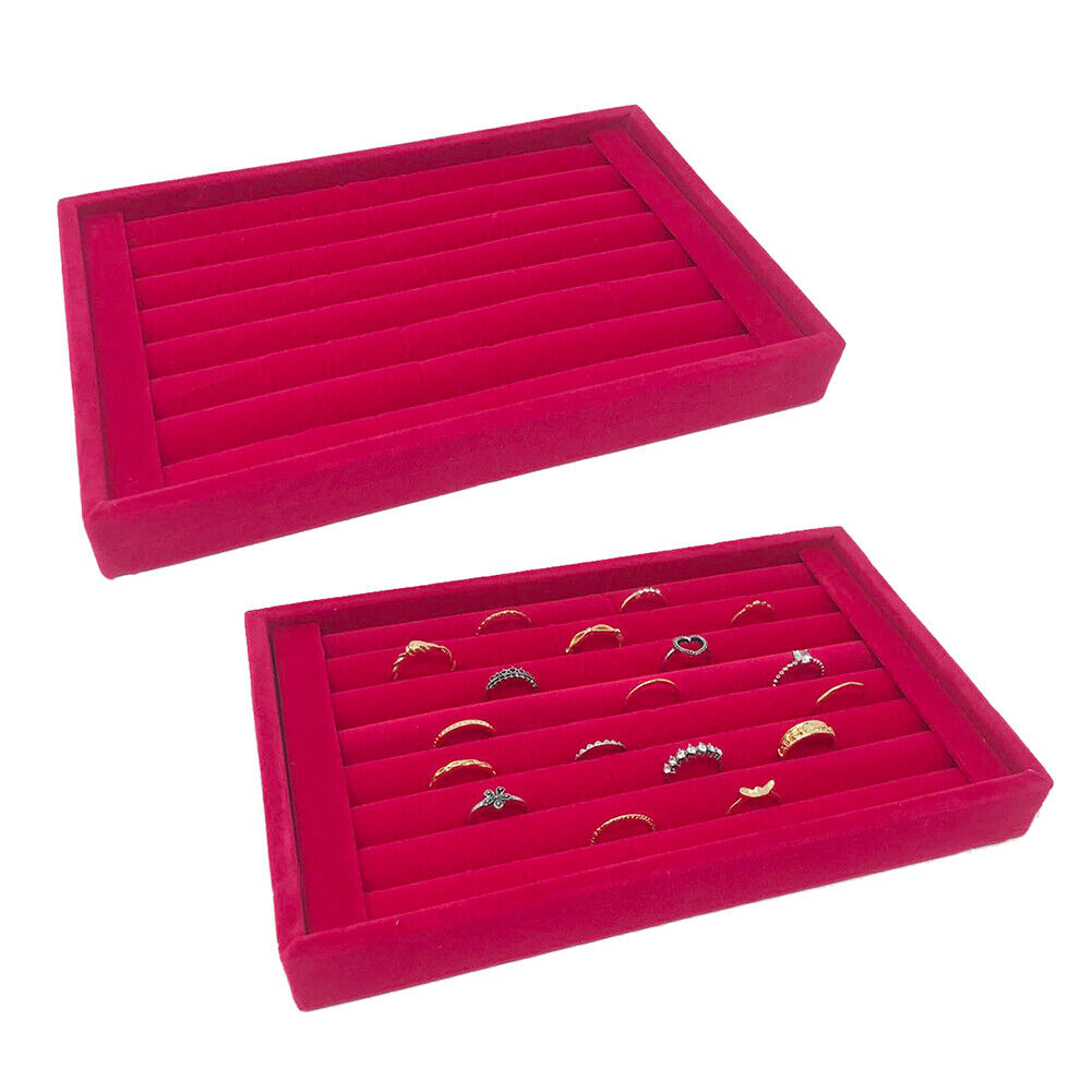 US 1-2 Pc Velvet Jewelry Ring Display Organizer Tray Holder Earring Storage Case