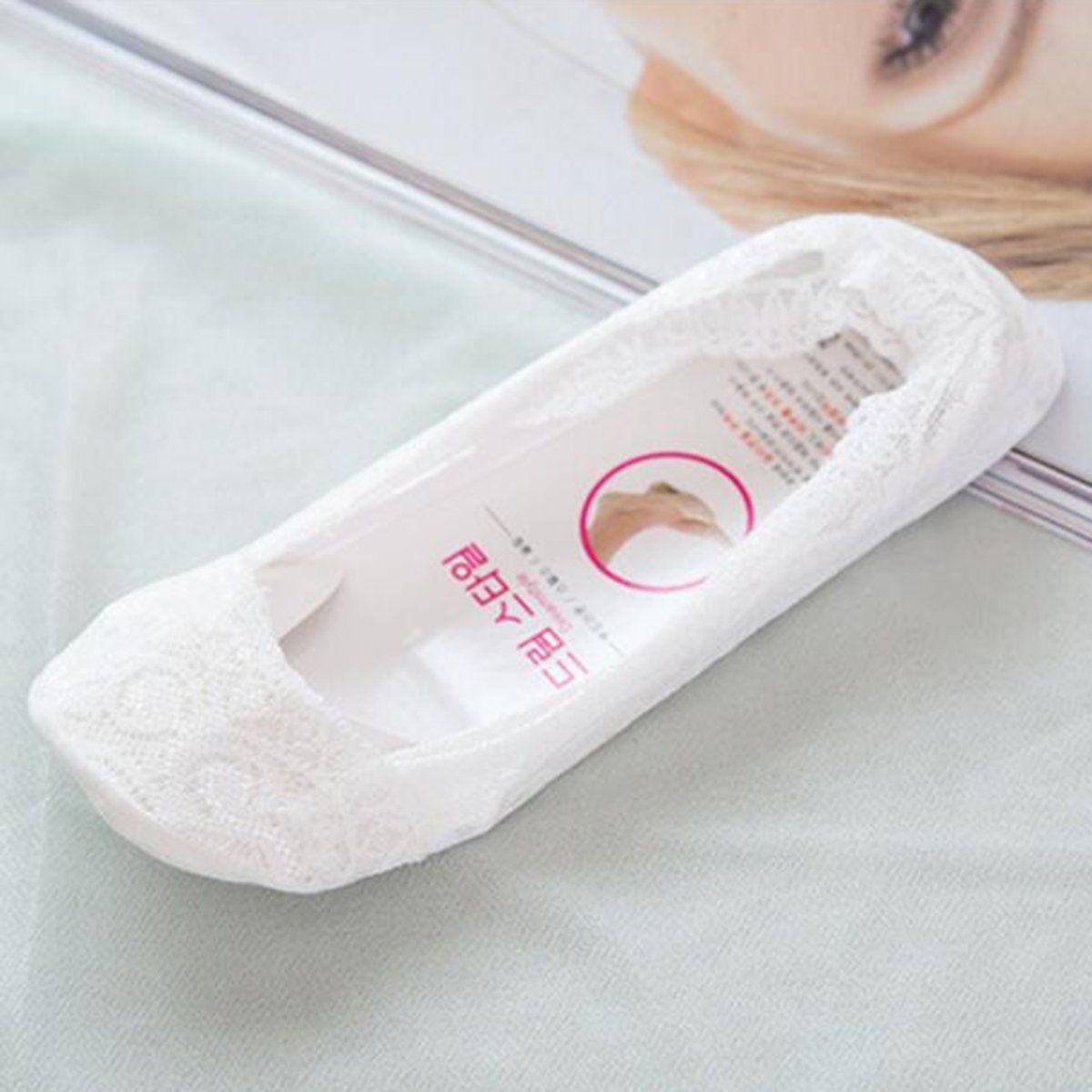 5 Pack Low Cut Lace Liner Boat Socks Ballet Plain Footies w/ Anti-slippery pads