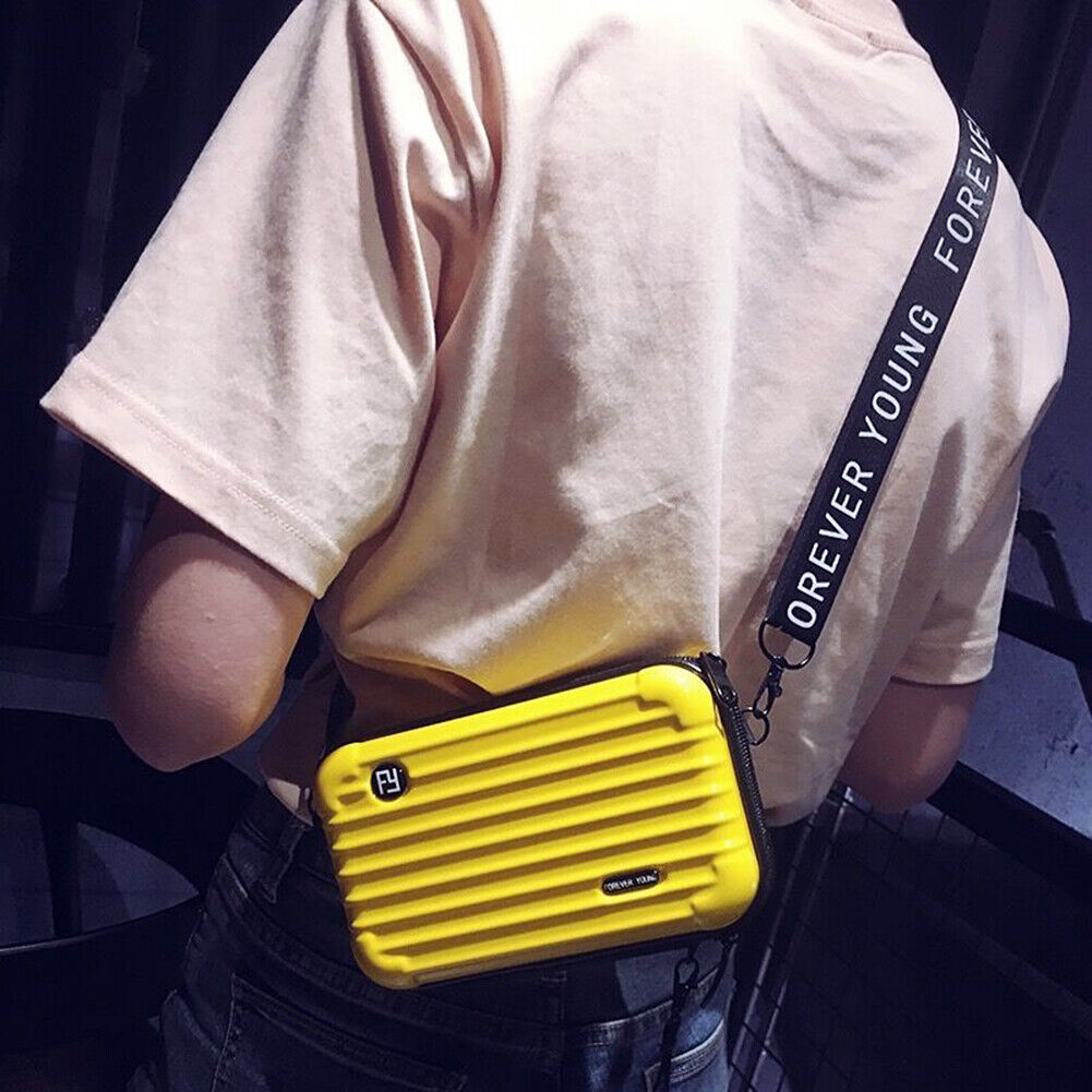 US Women Suitcase Box Shape Crossbody Shoulder Bag Letter Band Travel Carrying