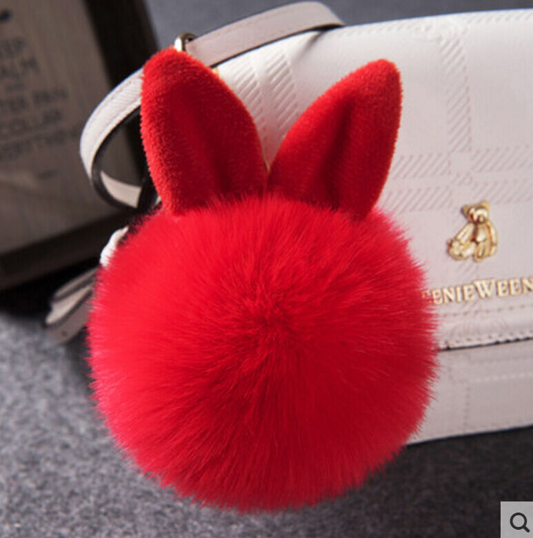 Rabbit Fur Ball/Rabbit Ear PomPom Cell Phone Car Pendant Handbag Key Chain Ring