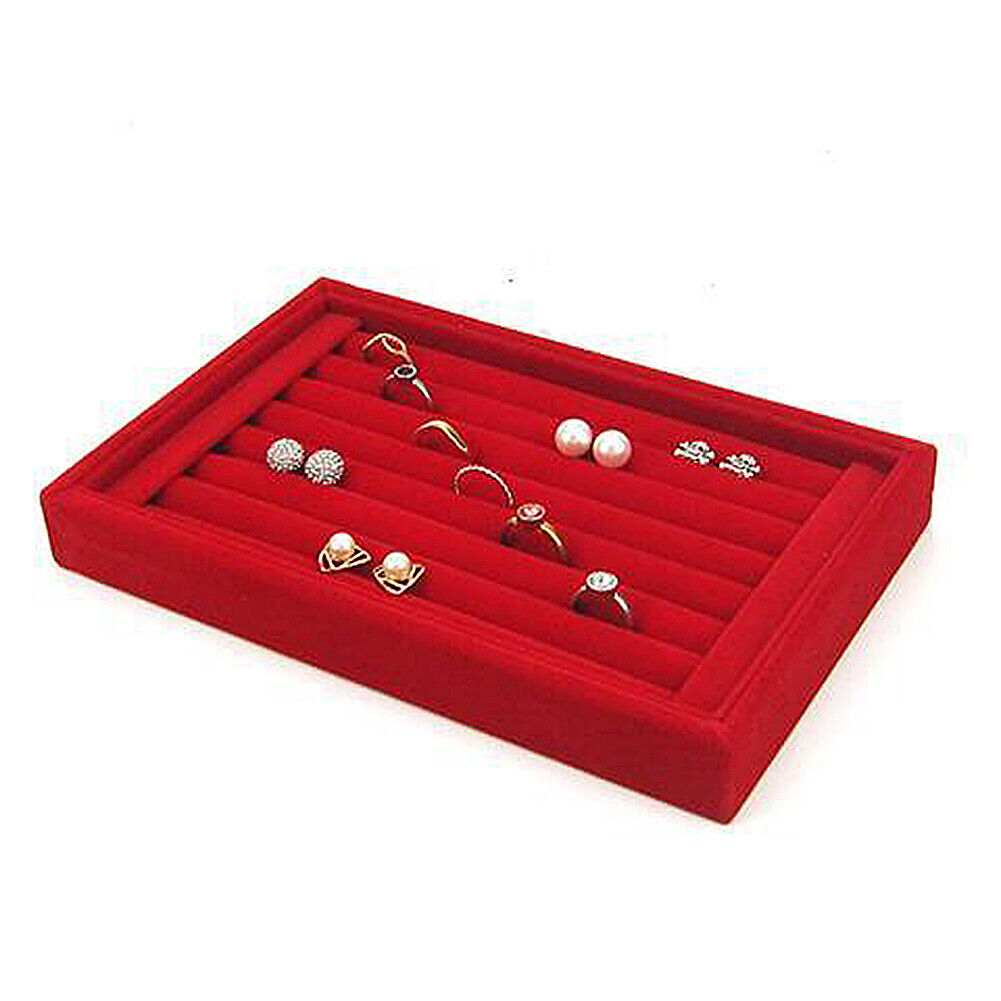 US 1-2 Pc Velvet Jewelry Ring Display Organizer Tray Holder Earring Storage Case