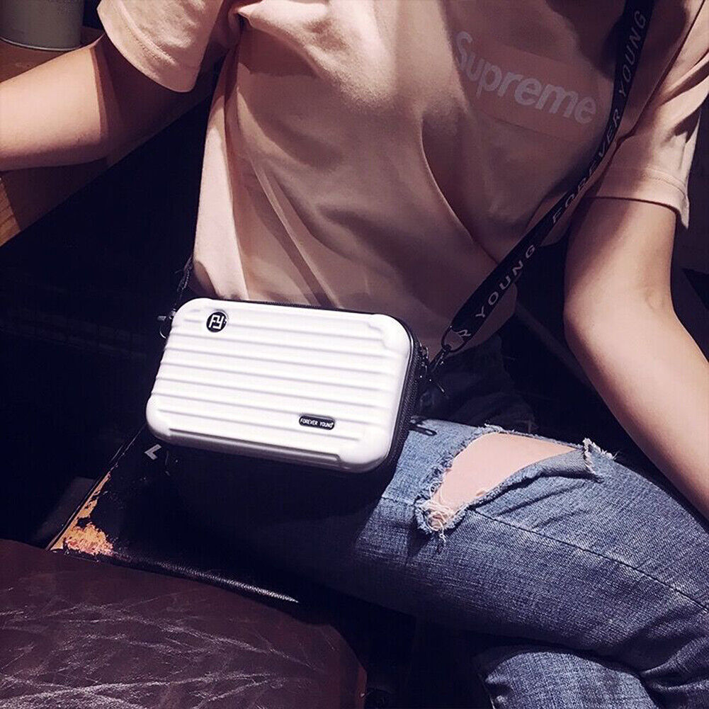 US Women Suitcase Box Shape Crossbody Shoulder Bag Letter Band Travel Carrying