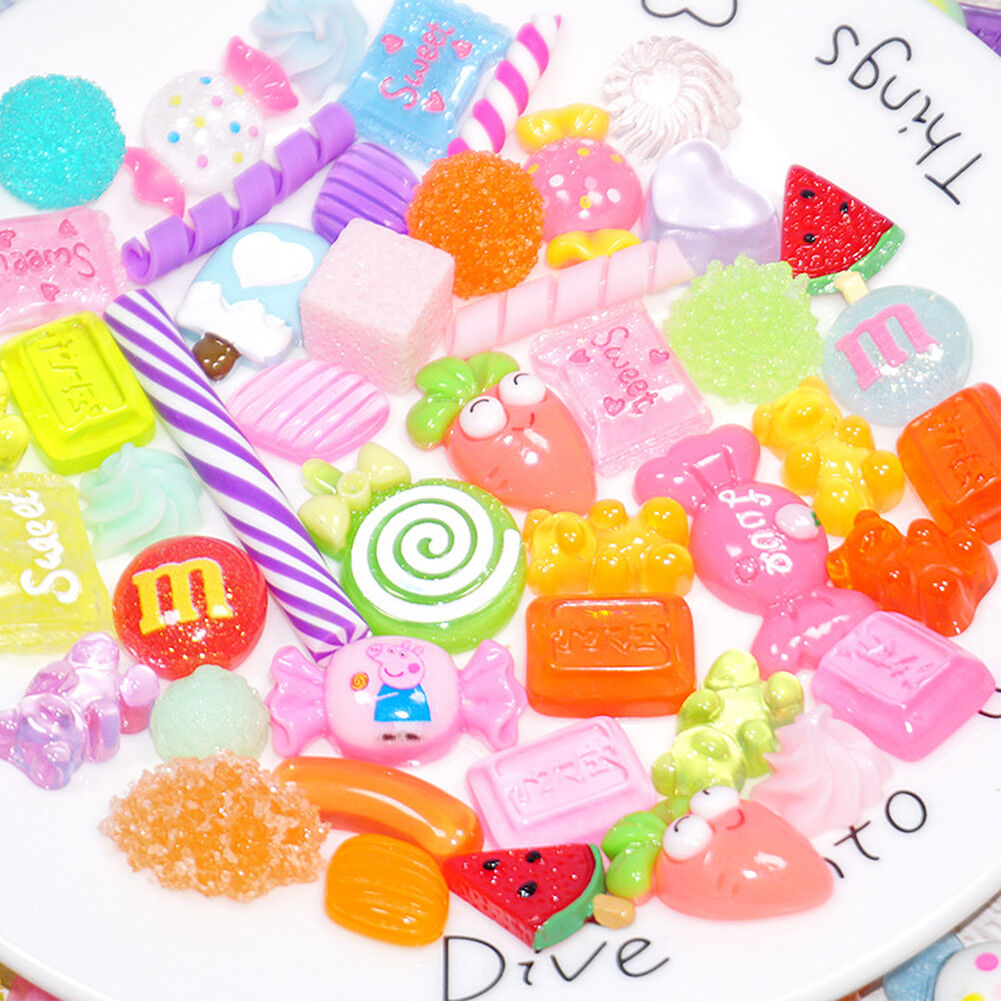 US 15~100 Pc Slime Bread Candy Unicorn Resin Flat Back Scrapbooking Charms DIY