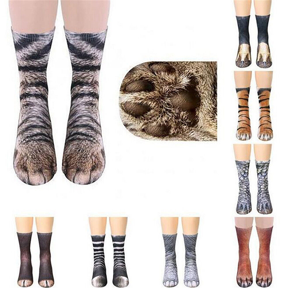 US Seller Unisex Women Men Adult Teen 3D Animal Print Sock Paw Crew Foot Socks