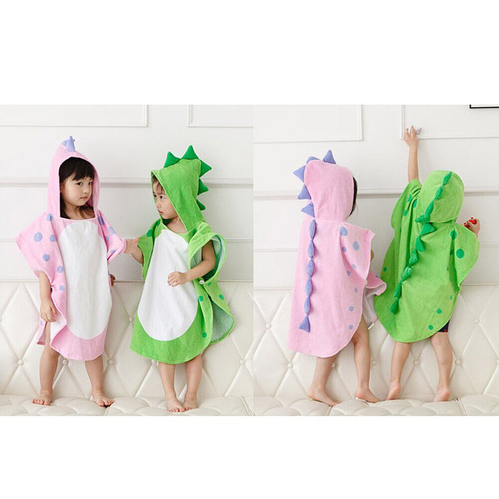 US Capped Hooded Baby Kids Dinosaur Bath Towel Wrap Toddler Bathrobe Cloak Cape