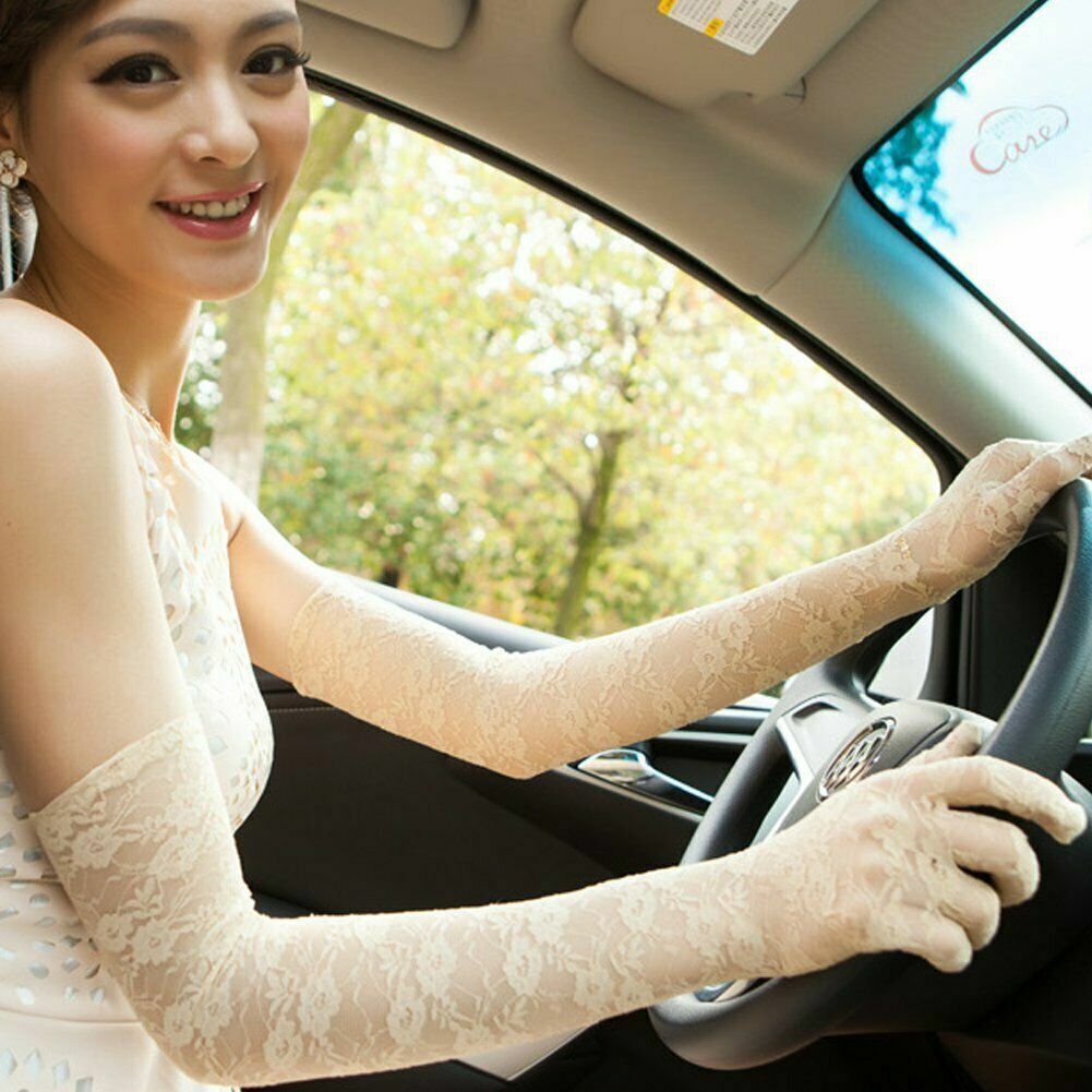 US Sexy Lace Gloves Thin Long Bride Wedding Party Arm Elbow Prom Driving 19.7''