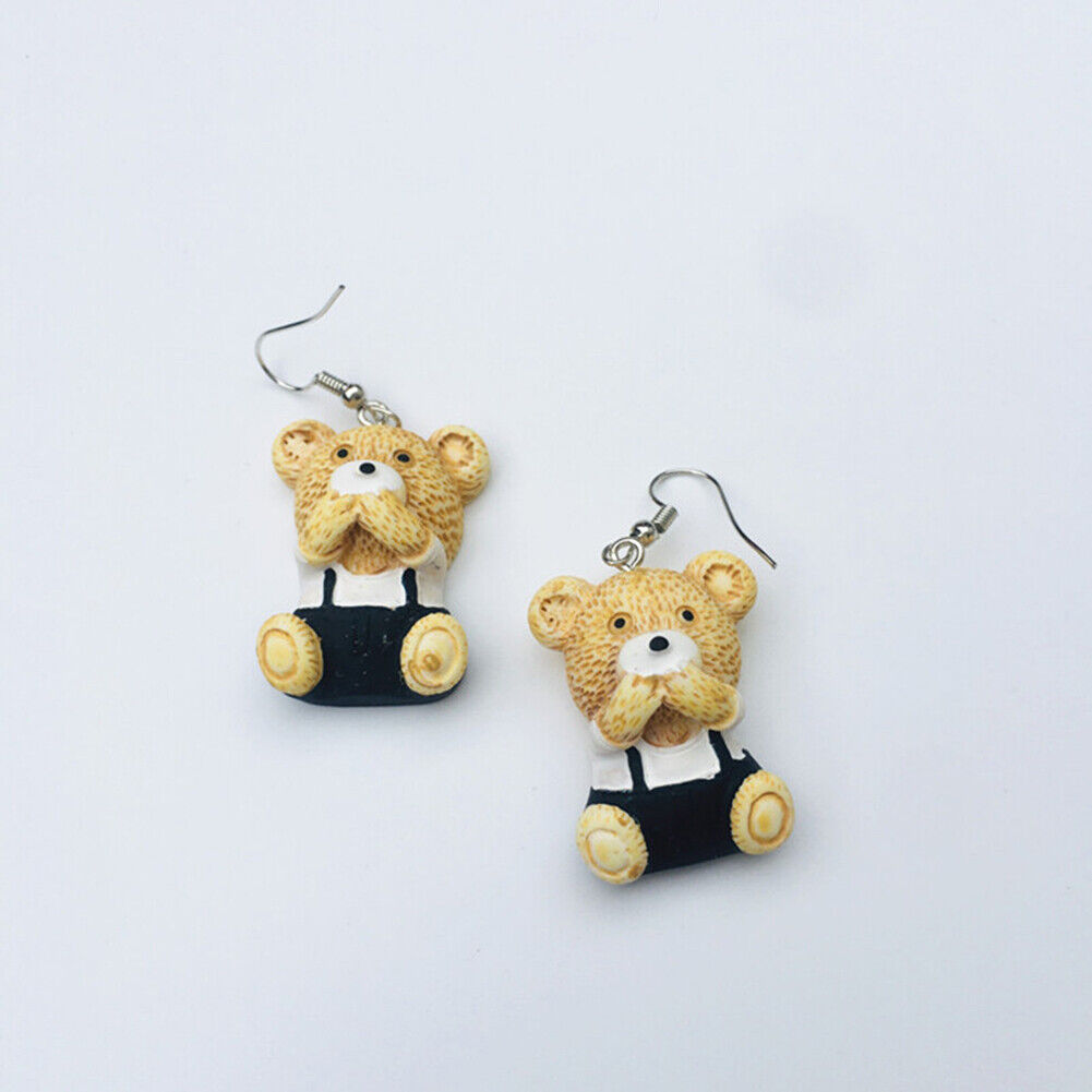 US Cute Bear in Suit Emotional Face Expression Earrings Miniature Jewelry Gifts