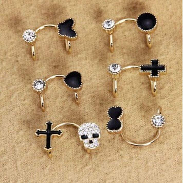 2X Magik Rhinestone EarStud Crystal Ear Cuff Wrap Clip On Non-piercing Earrings