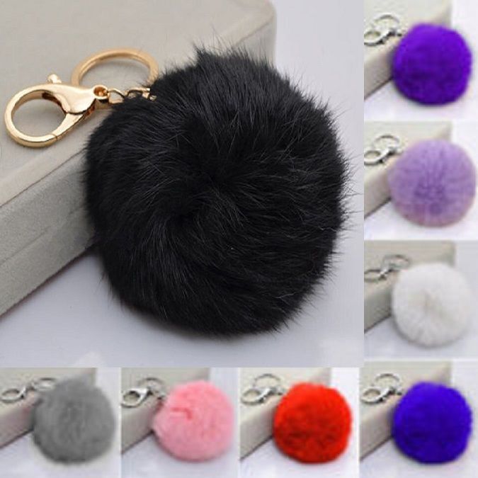 Rabbit Fur Ball/Rabbit Ear PomPom Cell Phone Car Pendant Handbag Key Chain Ring