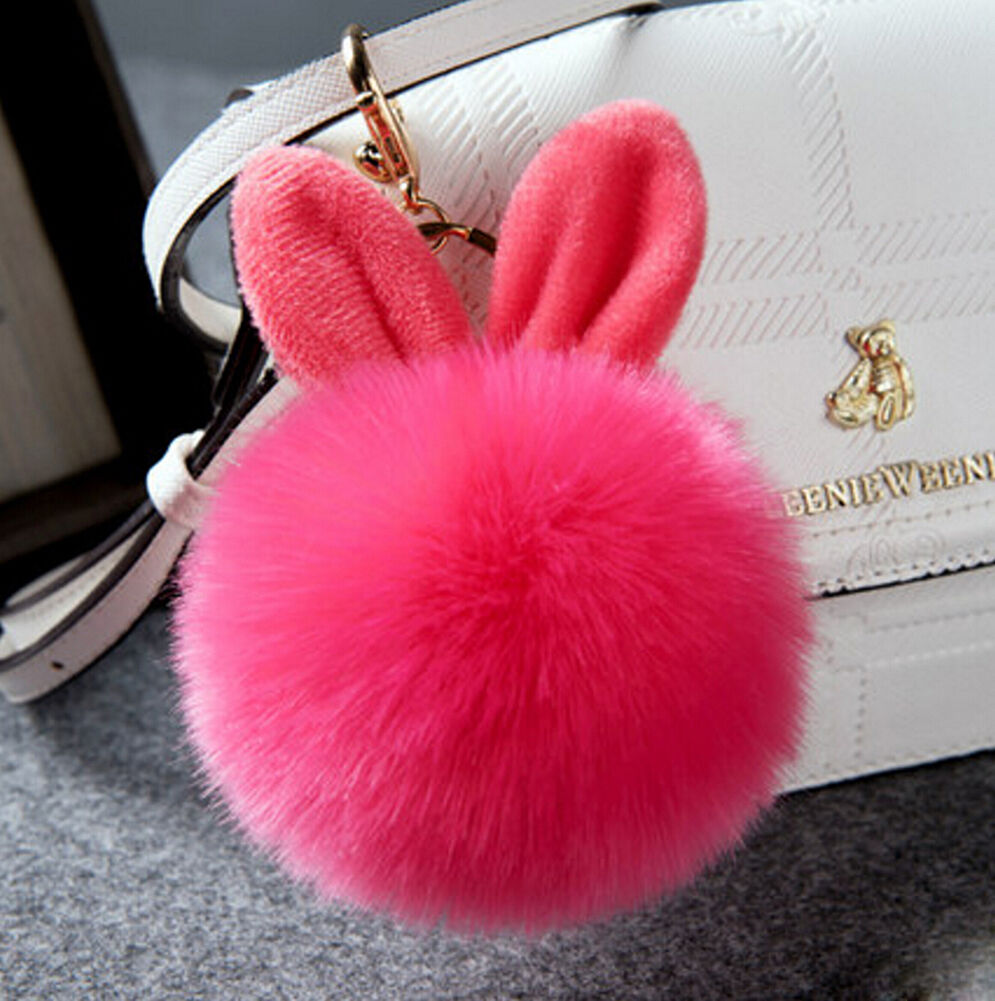 Rabbit Fur Ball/Rabbit Ear PomPom Cell Phone Car Pendant Handbag Key Chain Ring