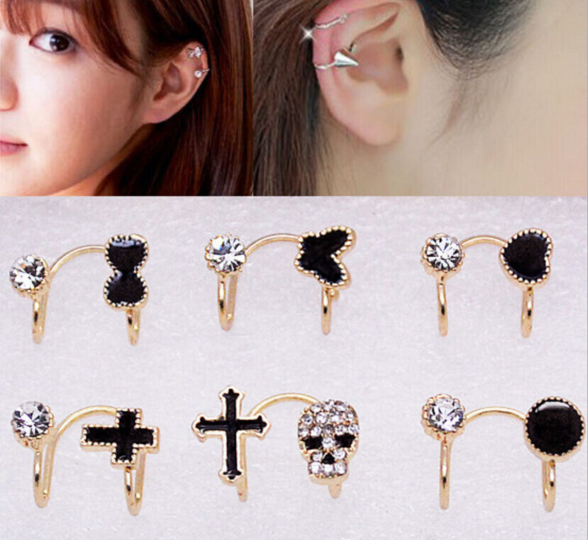 2X Magik Rhinestone EarStud Crystal Ear Cuff Wrap Clip On Non-piercing Earrings