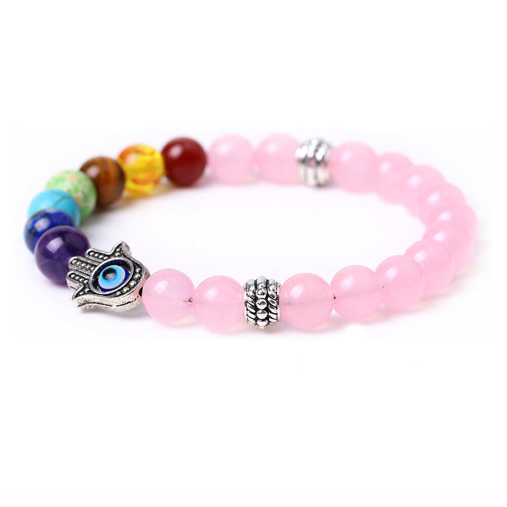 US 1-2Pcs Hamsa Hand Fatima 7-Chakra Lava Agate Beads Bracelet Reiki Energy Yoga