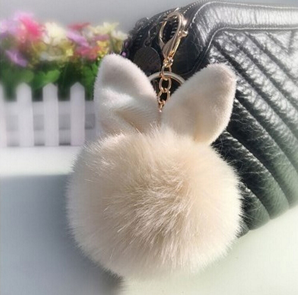 Rabbit Fur Ball/Rabbit Ear PomPom Cell Phone Car Pendant Handbag Key Chain Ring