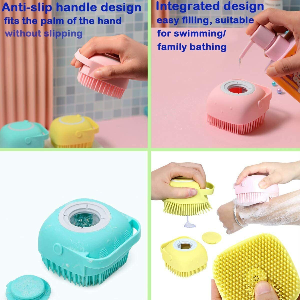 US Baby Silicone Bath Scrubber Gel Dispenser Comb Cradle Cap Pet Massage Brush