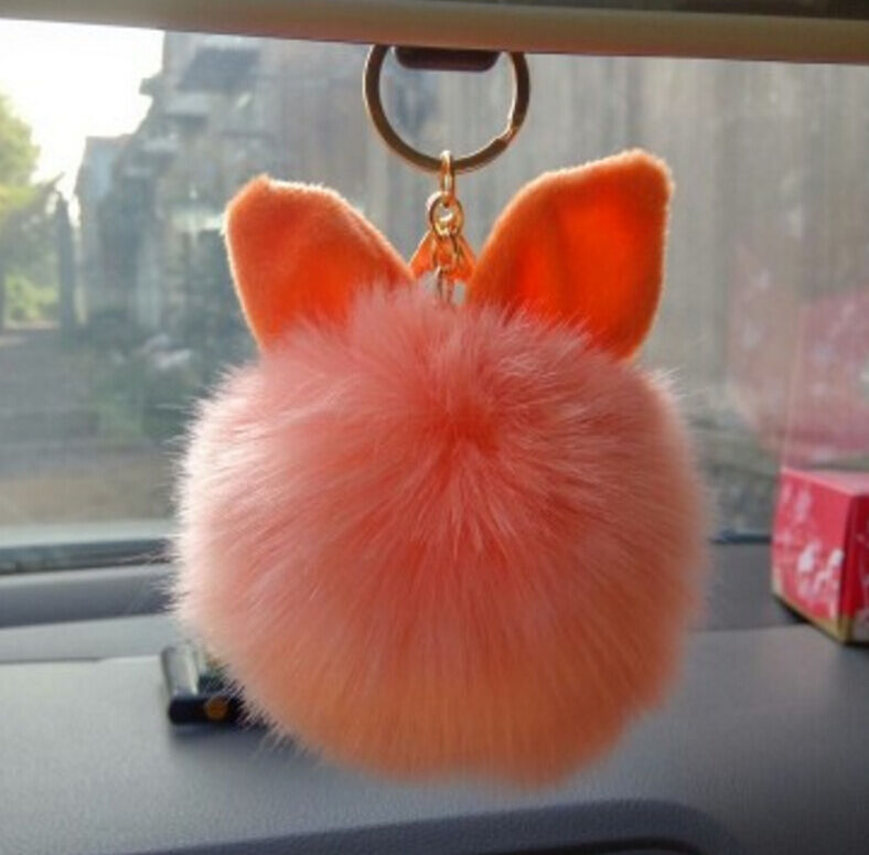 Rabbit Fur Ball/Rabbit Ear PomPom Cell Phone Car Pendant Handbag Key Chain Ring