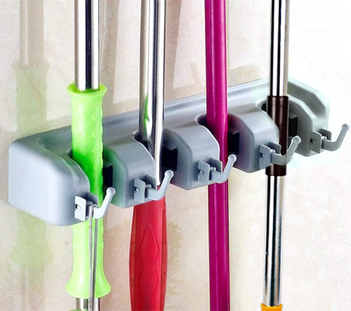 Wall Mounted Non Slide Broom Mop Holder Home Kitchen Storage Bathroom Hanger