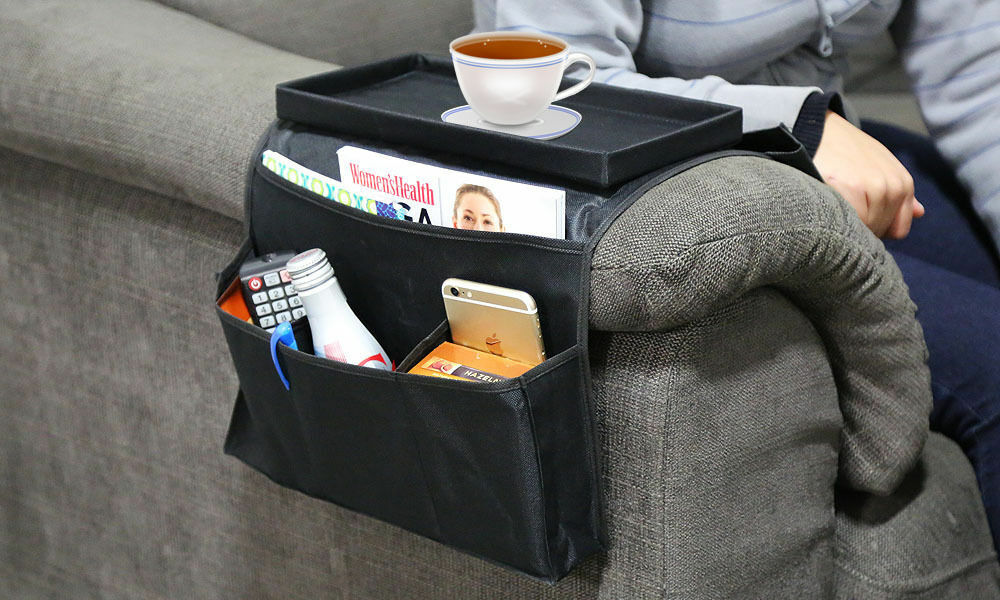 US 6 Pocket Sofa Arm Rest Organizer Caddy Couch Tray Remote Control Holder Table