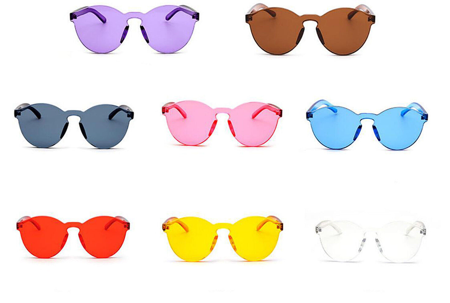 1-2 Pcs One Piece Round Heart Rimless Sunglasses Transparent Oversized Eyewear