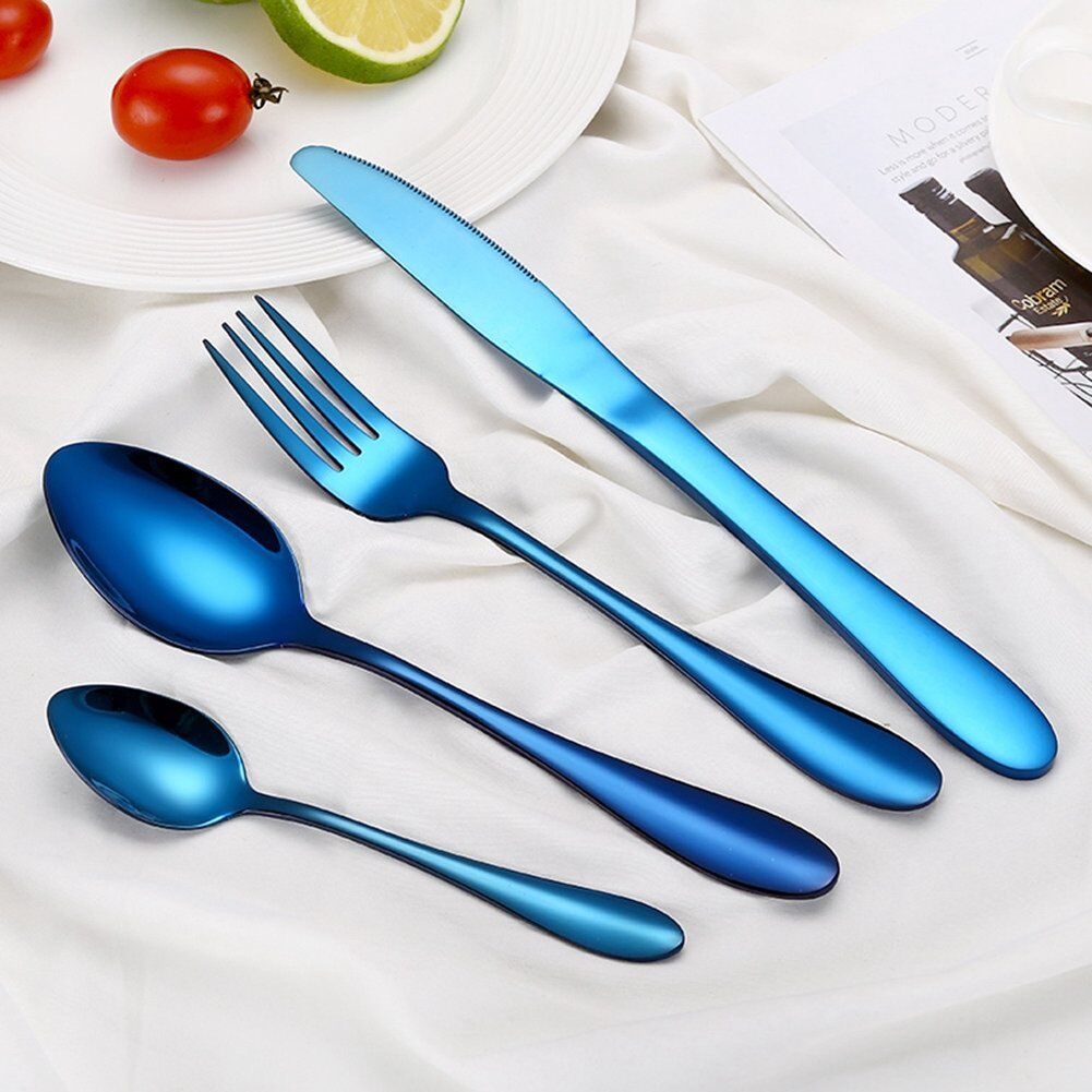 4Pcs Flatware Rainbow Dinnerware Stainless Steel Tableware Set Fork Spoon Knife