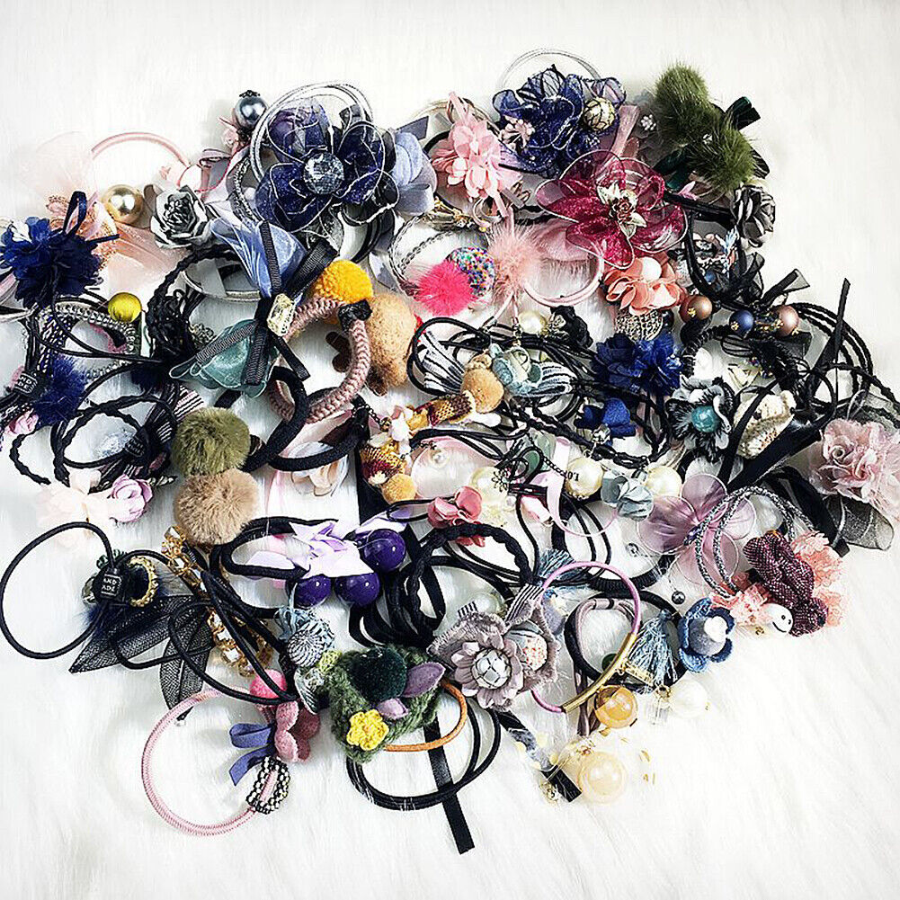 US 20-40 Pcs Stylish Elastic Bow Crystal Ponytail Rope Hair Tie Ring Hairband