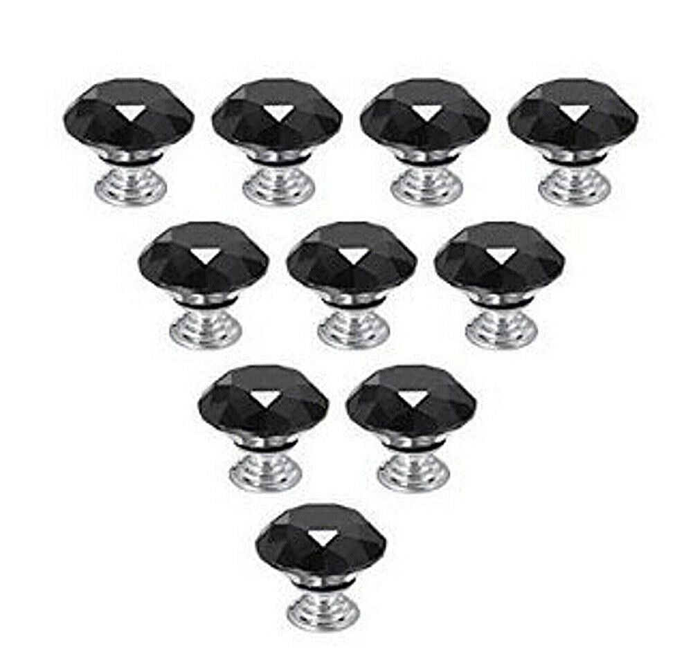 10Pcs Crystal Glass Cabinet Knob Diamond Shape 30mm Drawer Cupboard Handle Pull