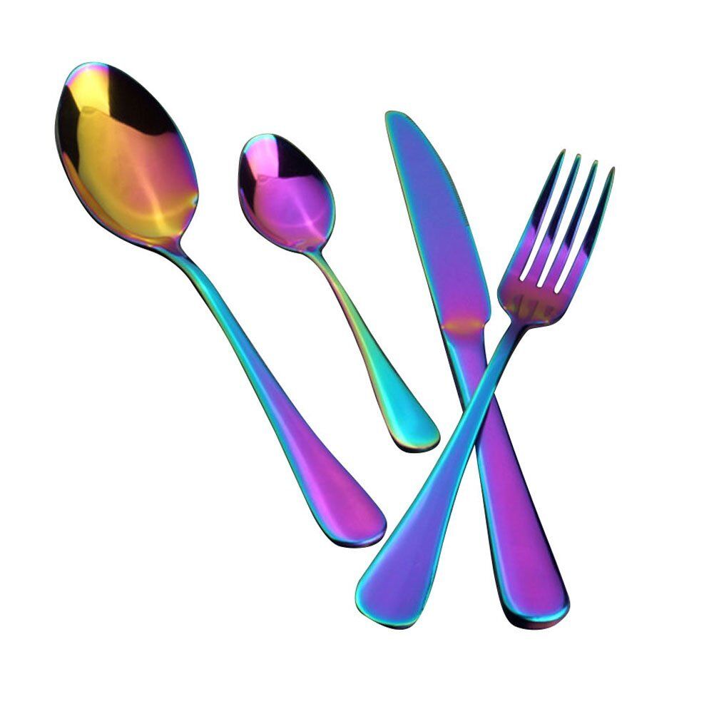 4Pcs Flatware Rainbow Dinnerware Stainless Steel Tableware Set Fork Spoon Knife