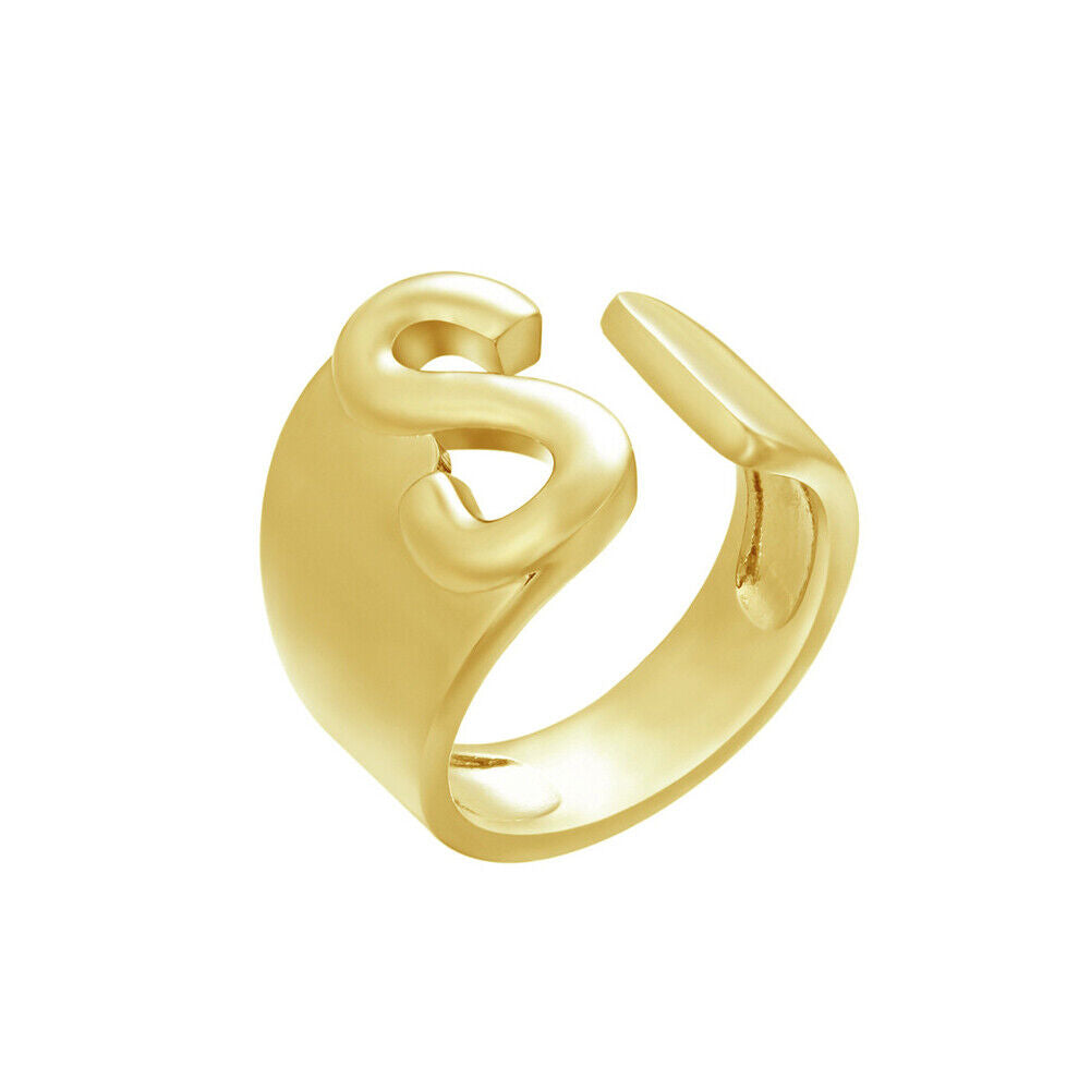 US Alphabet Letter A to Z Resizable Knuckle Ring Initial Gold Silver Letter Ring