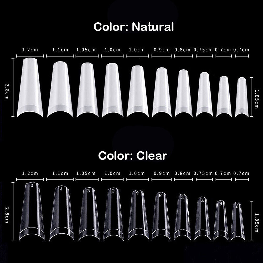 US 500-1000Pc Clear Natural Salon Half French False Acrylic Nail Art Cowboy Tips