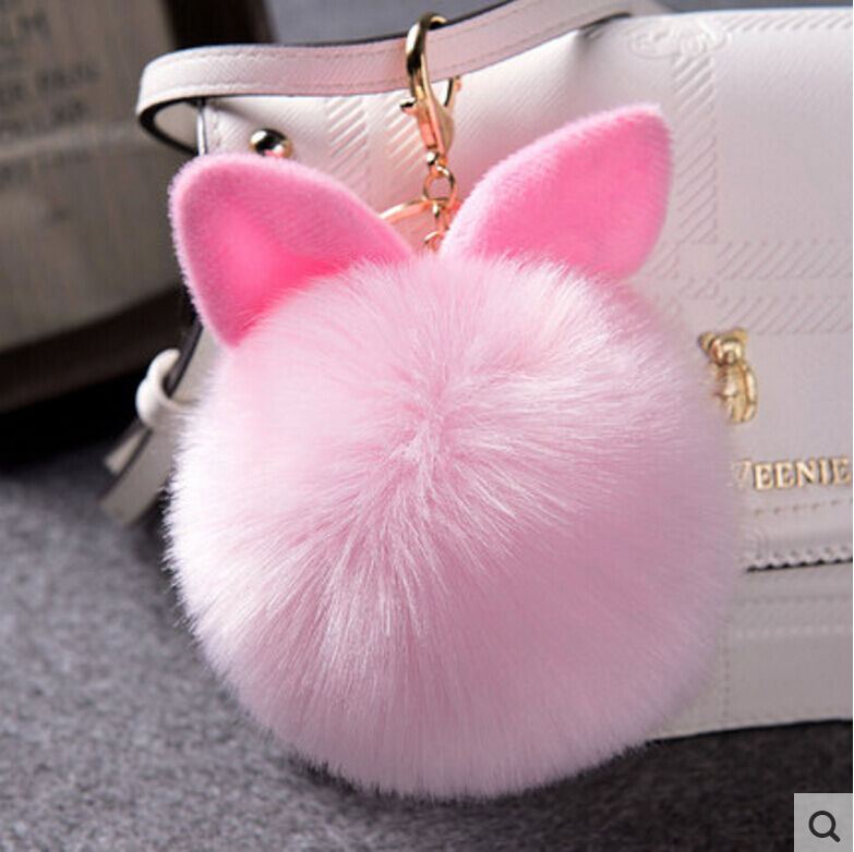 Rabbit Fur Ball/Rabbit Ear PomPom Cell Phone Car Pendant Handbag Key Chain Ring