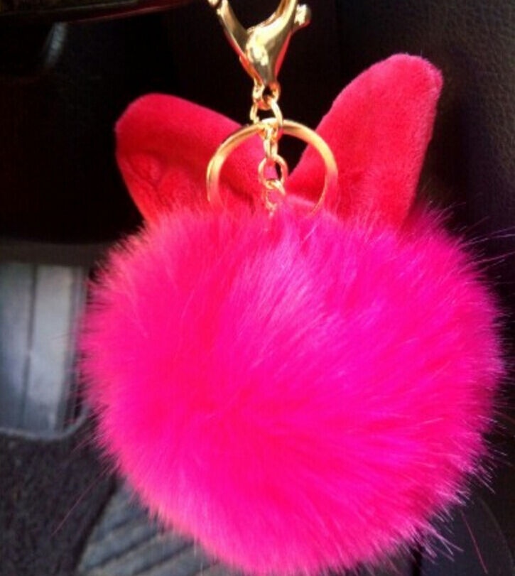 Rabbit Fur Ball/Rabbit Ear PomPom Cell Phone Car Pendant Handbag Key Chain Ring