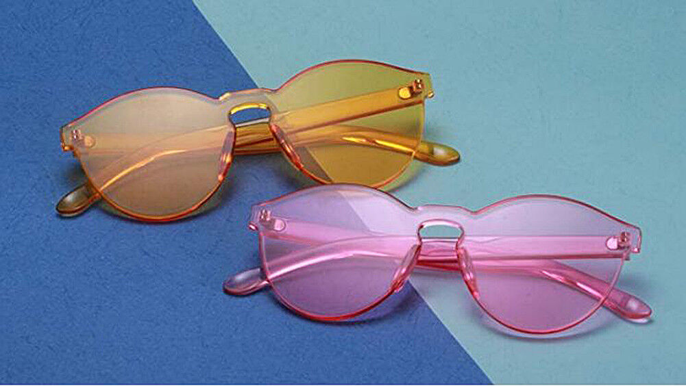 1-2 Pcs One Piece Round Heart Rimless Sunglasses Transparent Oversized Eyewear