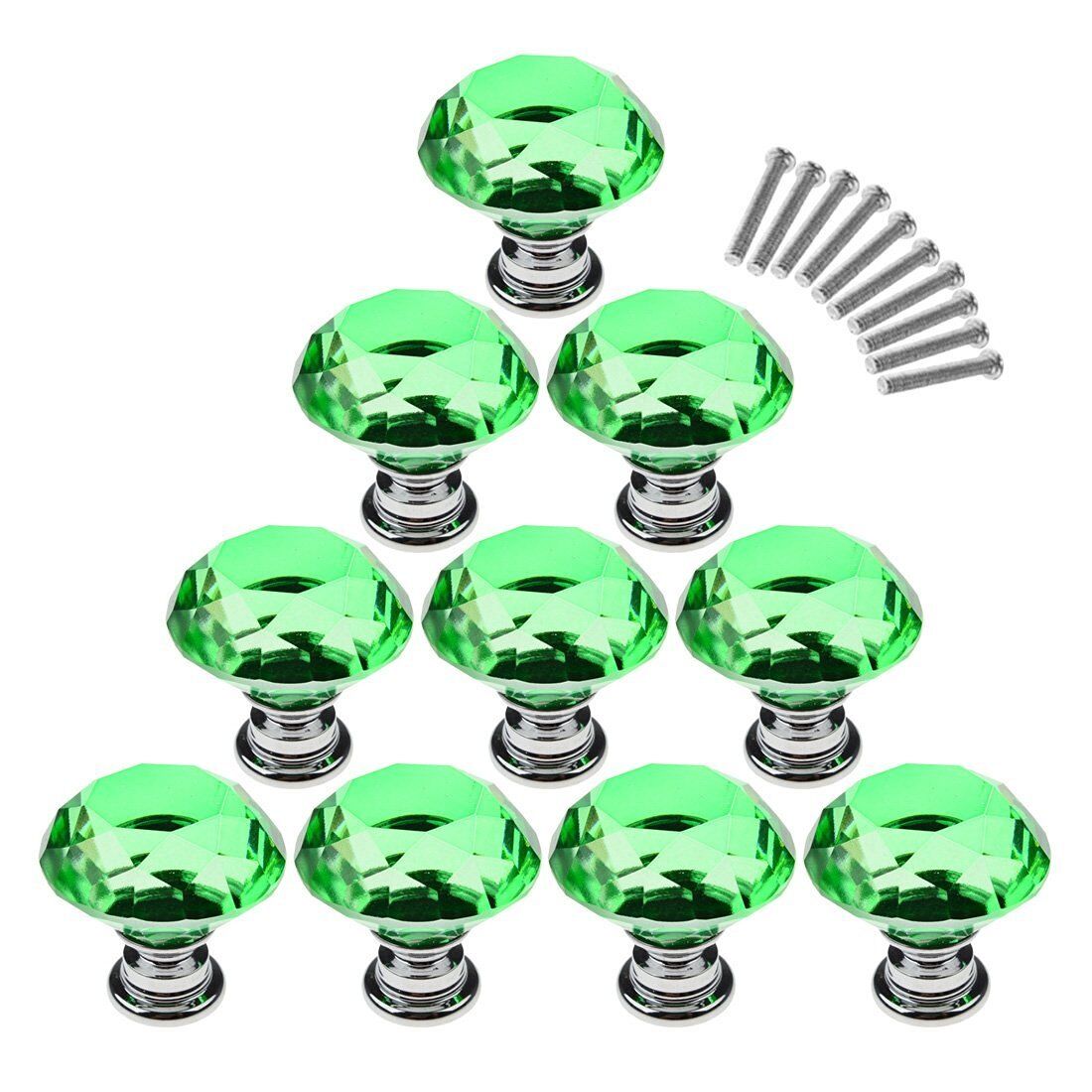 10Pcs Crystal Glass Cabinet Knob Diamond Shape 30mm Drawer Cupboard Handle Pull