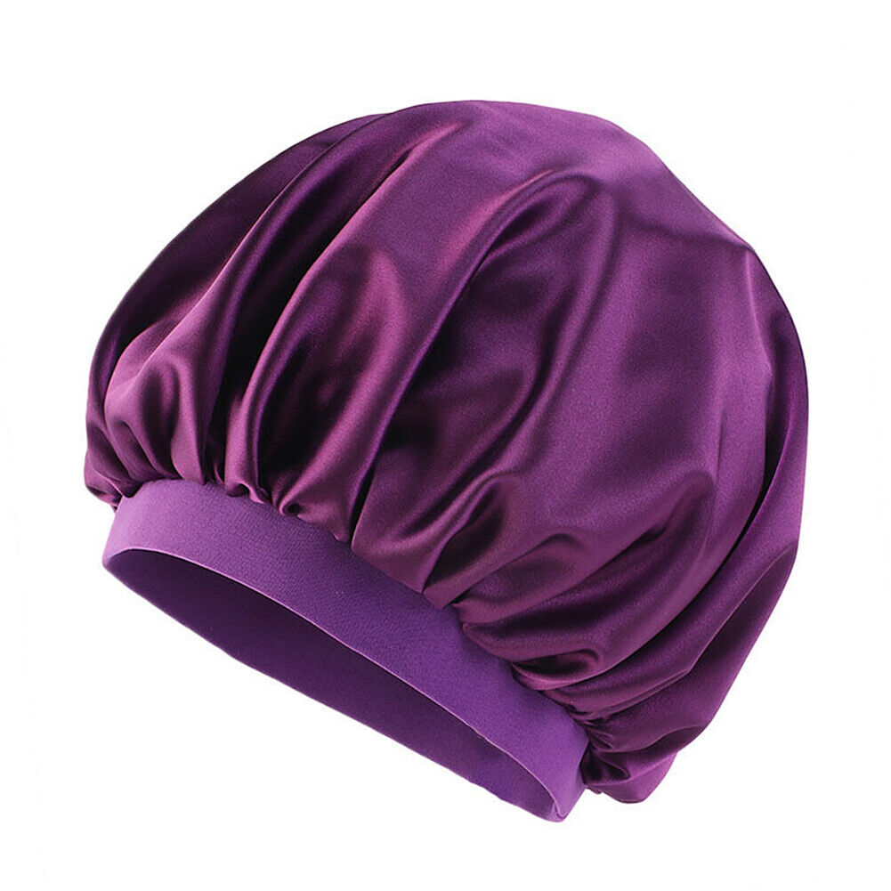US Women Satin Night Sleep Cap Hair Bonnet Hat Silk Head Cover Wide Elastic Band