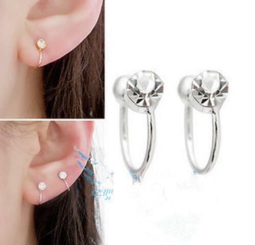 US 2Pcs Crystal Ear Cuff U Shape Wrap Earrings Non Piercing Rhinestone Clip-on