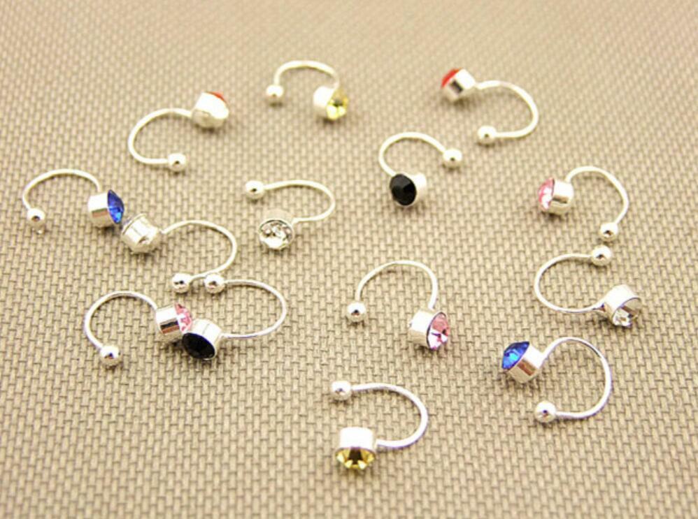 US 2Pcs Crystal Ear Cuff U Shape Wrap Earrings Non Piercing Rhinestone Clip-on