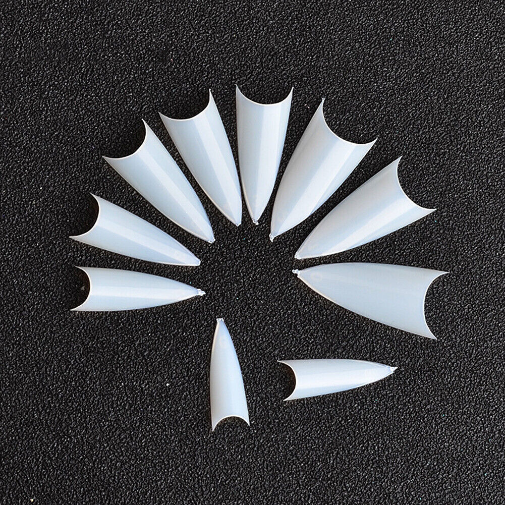 US 500-1000Pcs Stiletto French False Fake Acrylic Nail Tips Coffin Nails Long