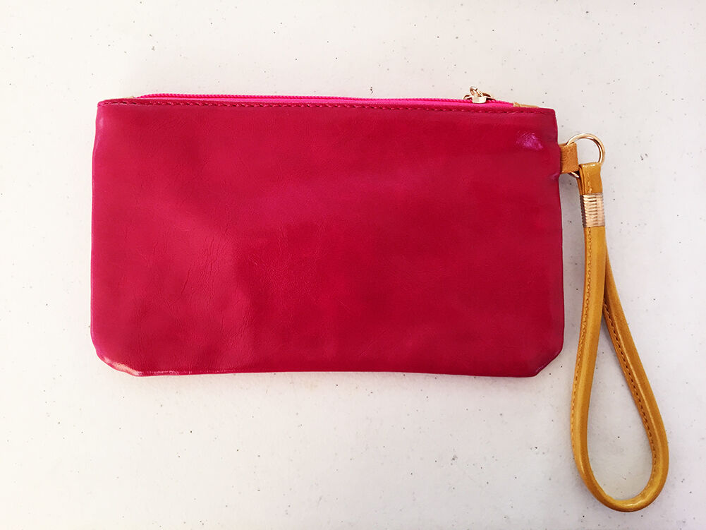 Soft PU Leather Basic Essential Envelope Style Clutch Wrist Bag with Wrist Band