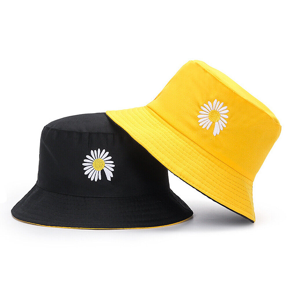 US Double-sided Bucket Hat Fisherman's Cap Men Women Embroidery Pattern Cotton