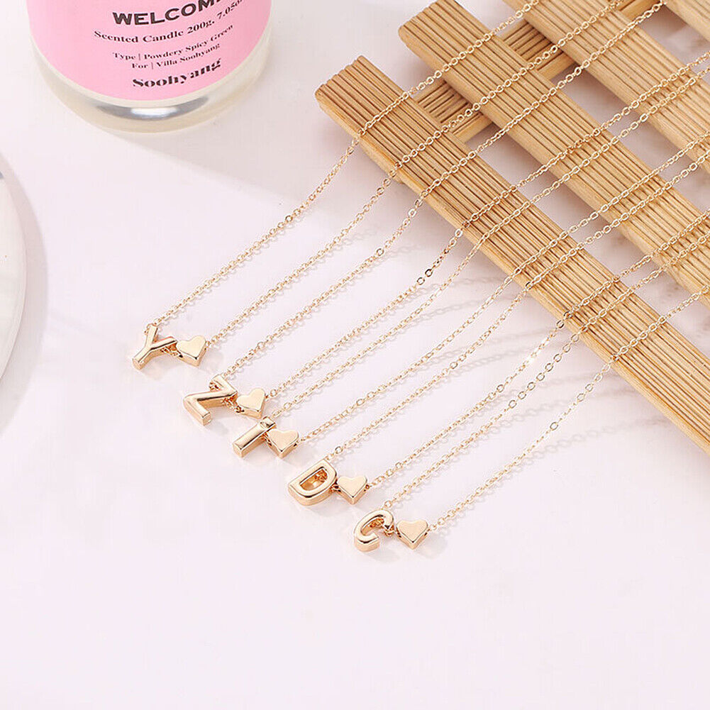 US Charm Heart Letter Initial A-Z Alphabet Pendant Chain Necklace Christmas Gift