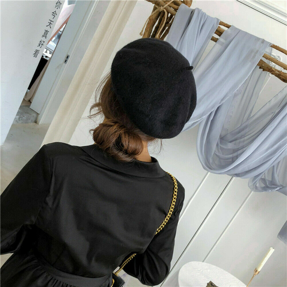 US Beanie Beret Winter Warmer French Artist Hats Ski Caps 95% Wool Solid Color