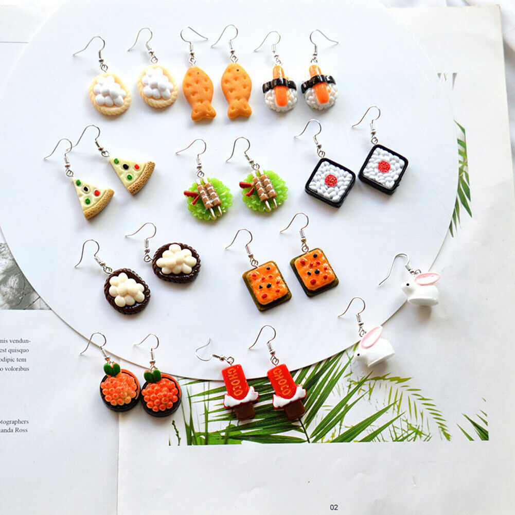 US Kawaii Sushi Pizza Cake Pudding Nigiri Food Earrings Miniature Jewelry Gifts