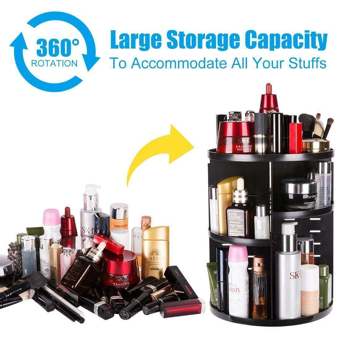 360 Degree Rotating Cosmetic Makeup Organizer Storage Box Lipstick Shelf Display