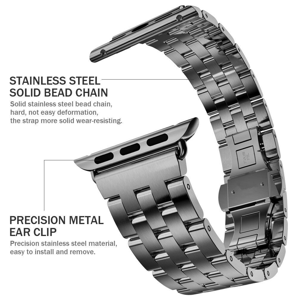 Apple Watch Band, Stainless Steel w/ Double Button Folding Clasp, 42mm