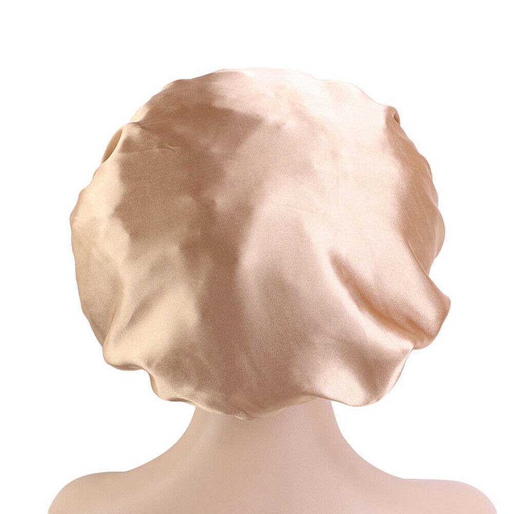 US Double-sided Satin Night Sleep Cap Hair Bonnet Hat Head Cover w/ Elastic Band