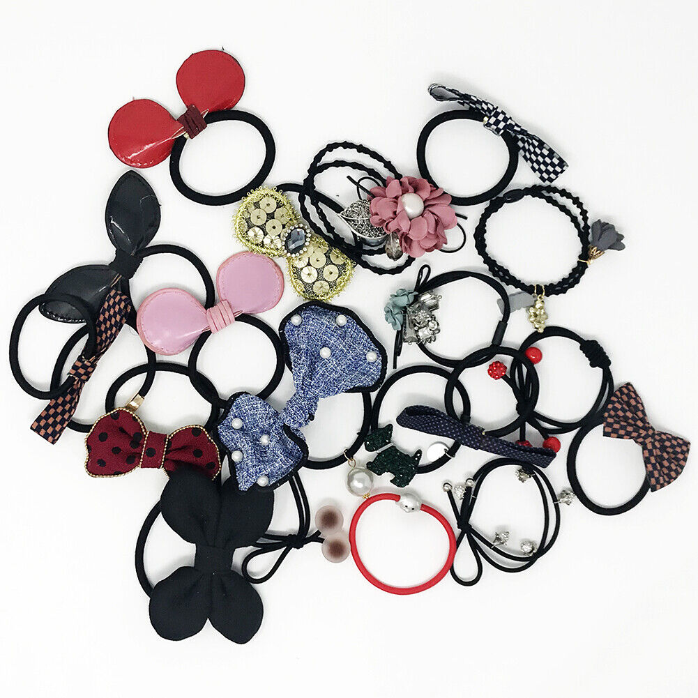 US 20-40 Pcs Stylish Elastic Bow Crystal Ponytail Rope Hair Tie Ring Hairband