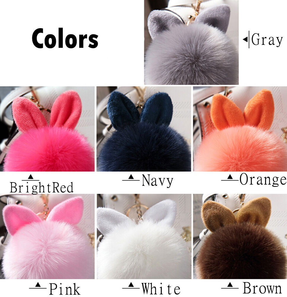 Rabbit Fur Ball/Rabbit Ear PomPom Cell Phone Car Pendant Handbag Key Chain Ring
