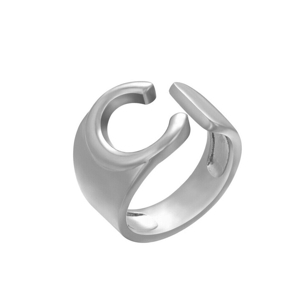 US Alphabet Letter A to Z Resizable Knuckle Ring Initial Gold Silver Letter Ring