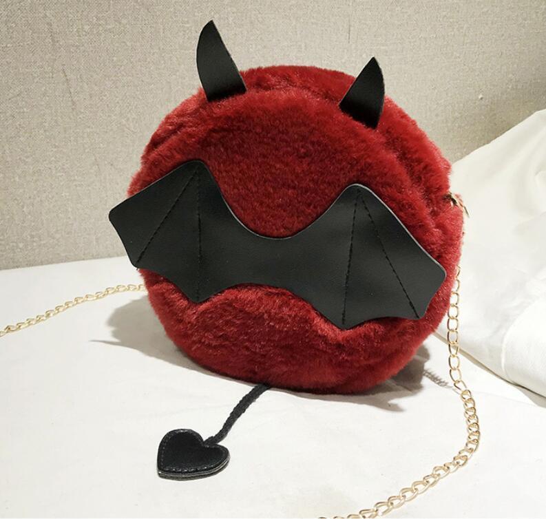 Magik Devil Monster Crossbody Shoulder Bag Faux Fur Fluffy Bat Doll Toys Handbag