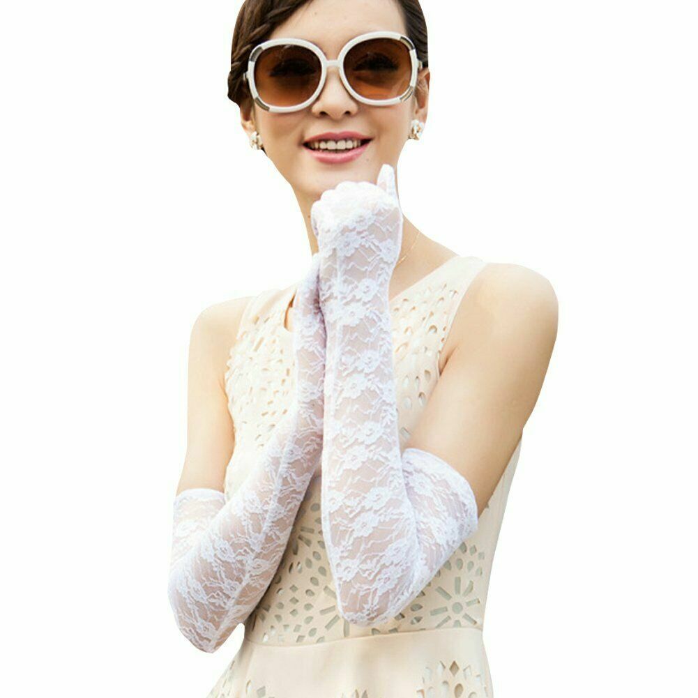 US Sexy Lace Gloves Thin Long Bride Wedding Party Arm Elbow Prom Driving 19.7''