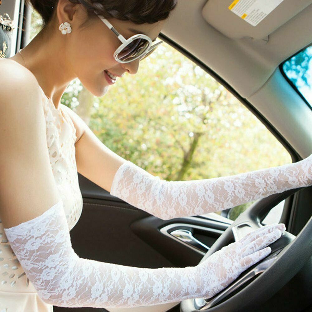 US Sexy Lace Gloves Thin Long Bride Wedding Party Arm Elbow Prom Driving 19.7''